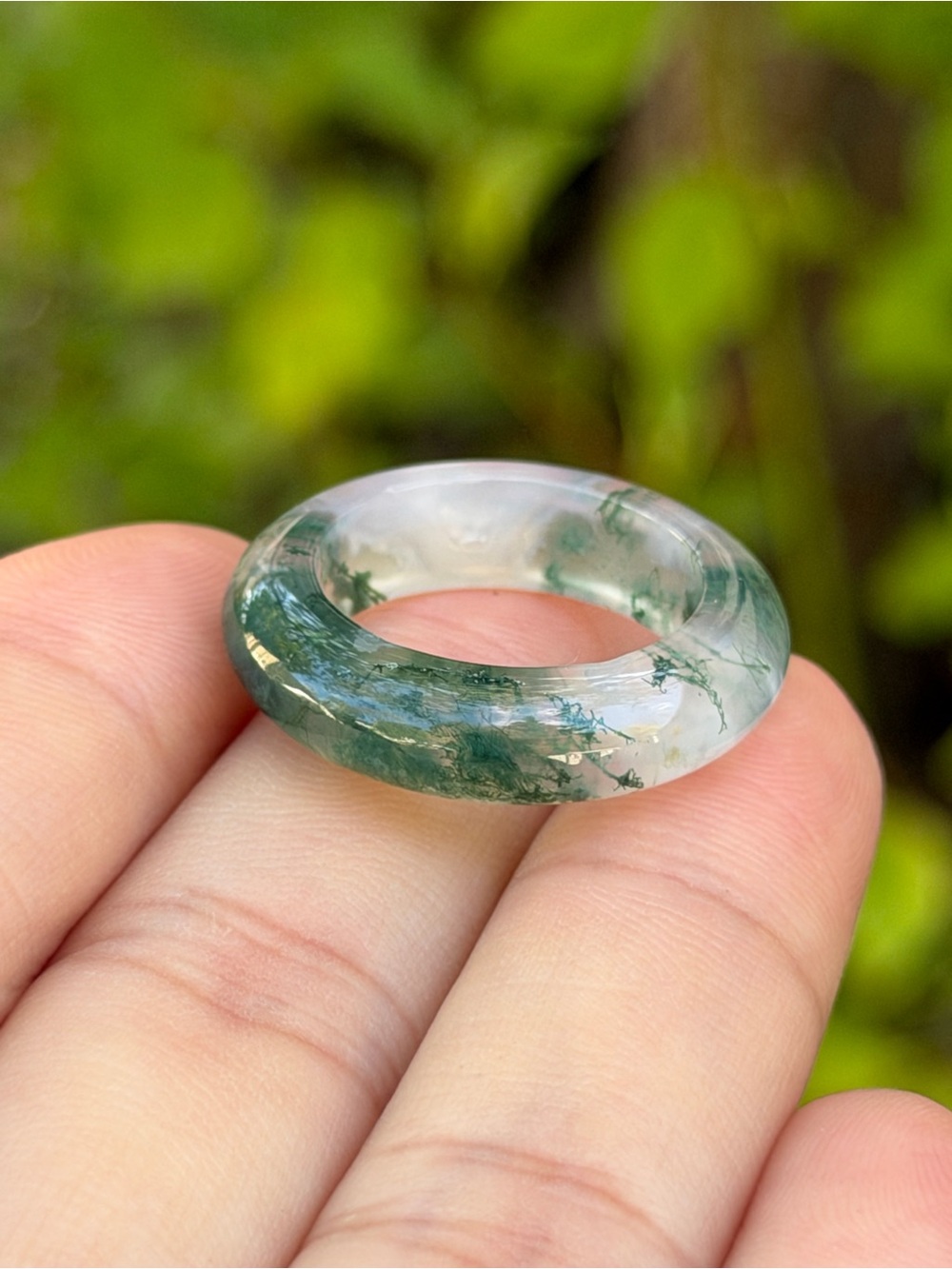 Size 6 Druzy Moss Agate Clear Green Donut Ring 1793